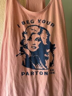 Dolly Parton Coral with Navy tank top